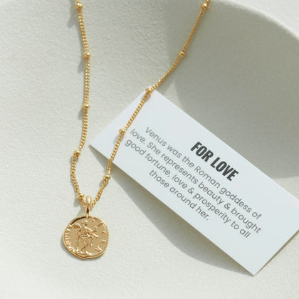 Venus Coin Necklace With Bead Chain Silver